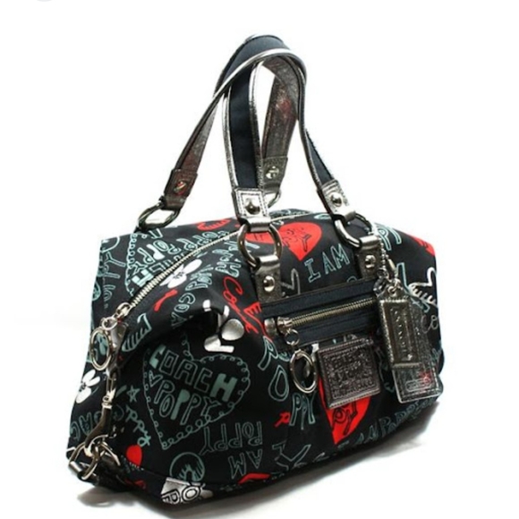COACH Graffiti Heart Tote Bag Poppy Signature Glam Multi Color - Picture 2 of 3